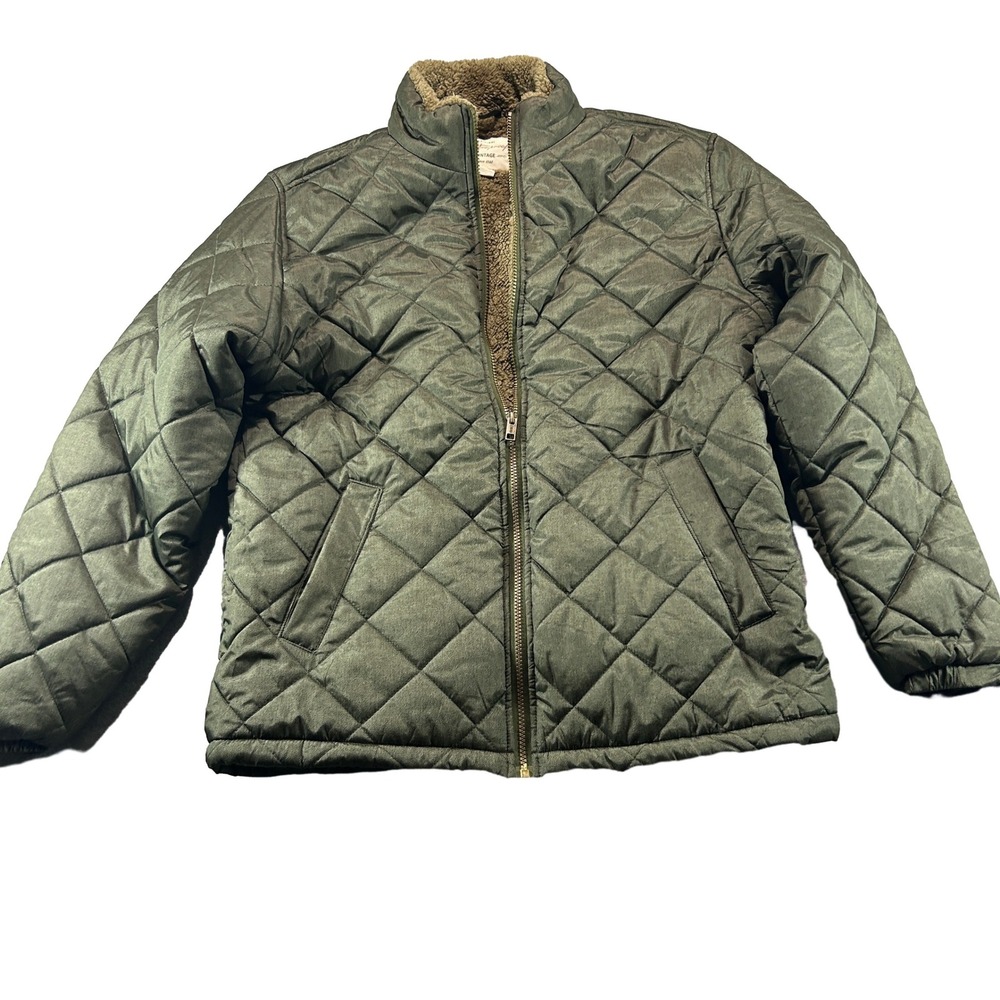 Weatherproof Vintage Quilted Jacket Mens Medium Green Faux Fur Lined Puffer